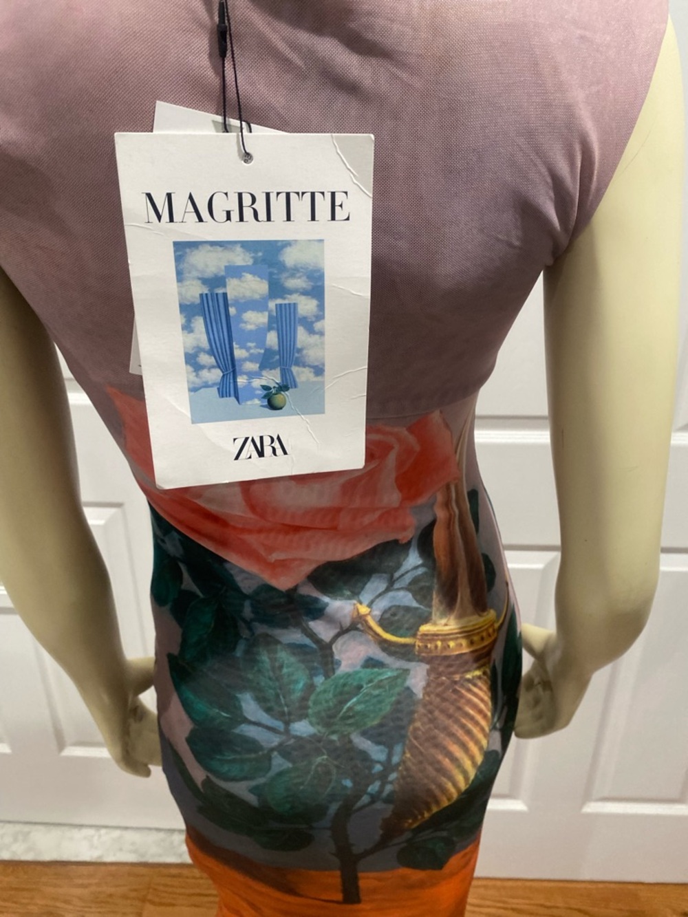 Rene Magritte Zara Sleeveless Maxi Dress with Pink Rose & Orange Panel/ Size S - Picture 9 of 14